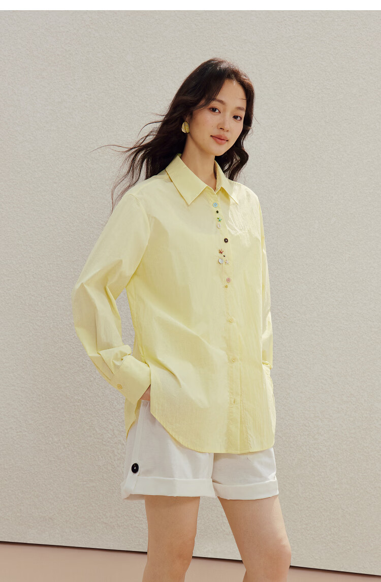 INMAN Simple Shell Beaded Embroidered Long Sleeve Shirt 26 Summer New Women's Commuting Turn-down Collar Top Purple S 22