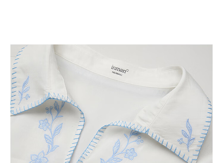 INMAN French Fresh Embroidered Lapel Long Sleeve Shirt 2026 Summer New V-Neck Drop Shoulder Top Frost White XL 10