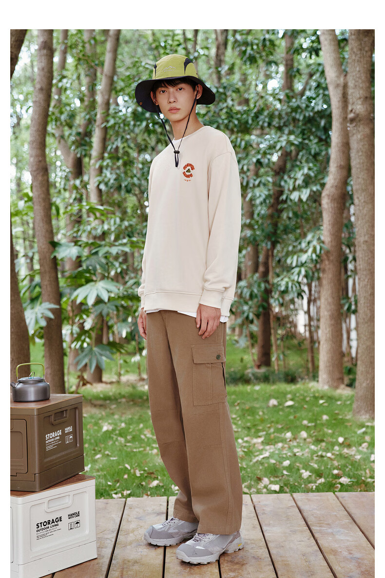 Gxgjeans Men's New Fleece-Lined Printed Pullover Crewneck Sweatshirt Couple Style Beige-1 170/M 9