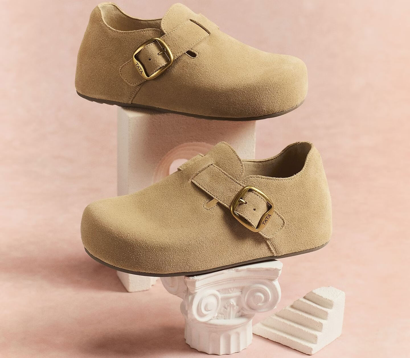 TATA Chestnut Boken Women's Spring Fashion Versatile Deep Mouth Shoes with Height Increase Apricot Color Size 39 3