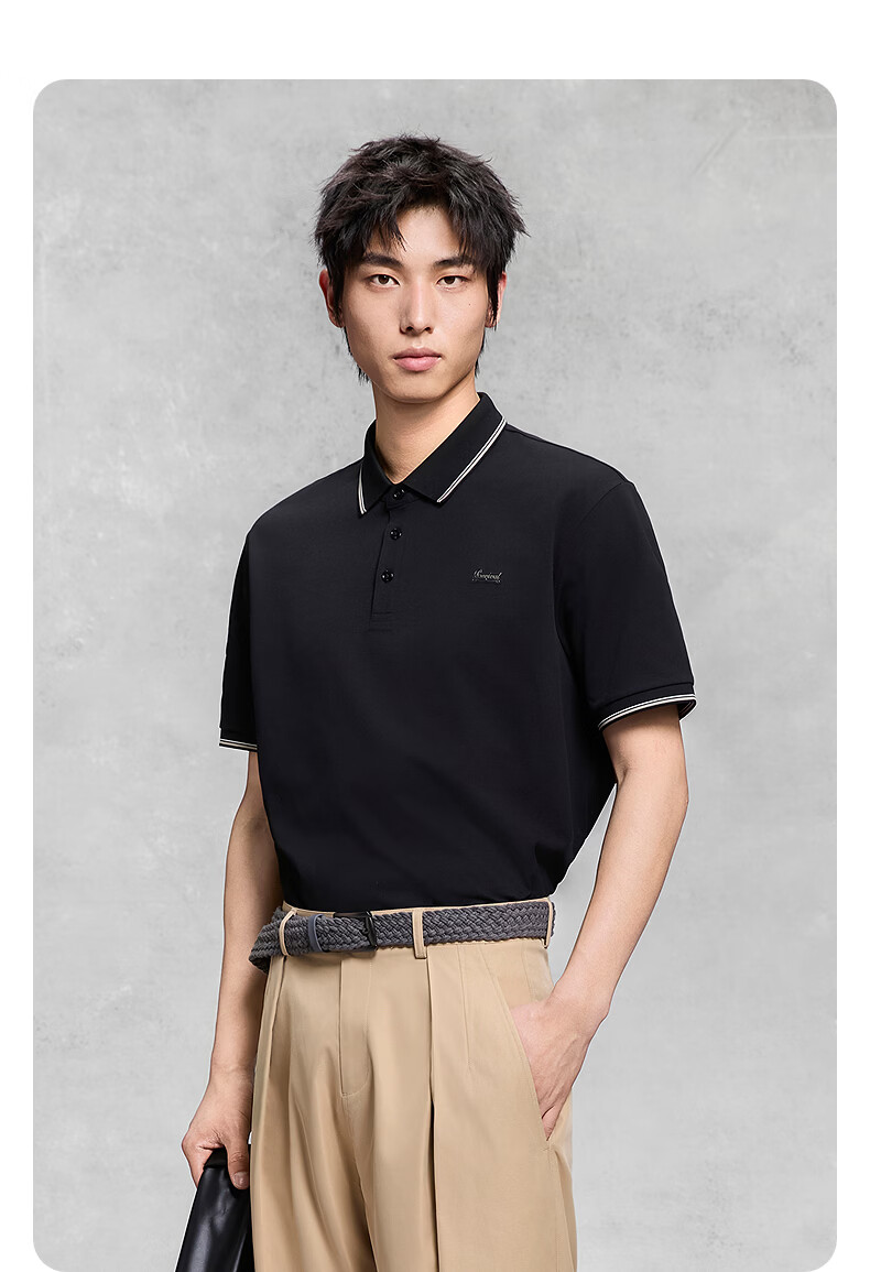 GXGGXG Men's Black Commuter Polo Shirt, Men's Turn-down Collar Short Sleeve T-Shirt, Black, 170/M 4