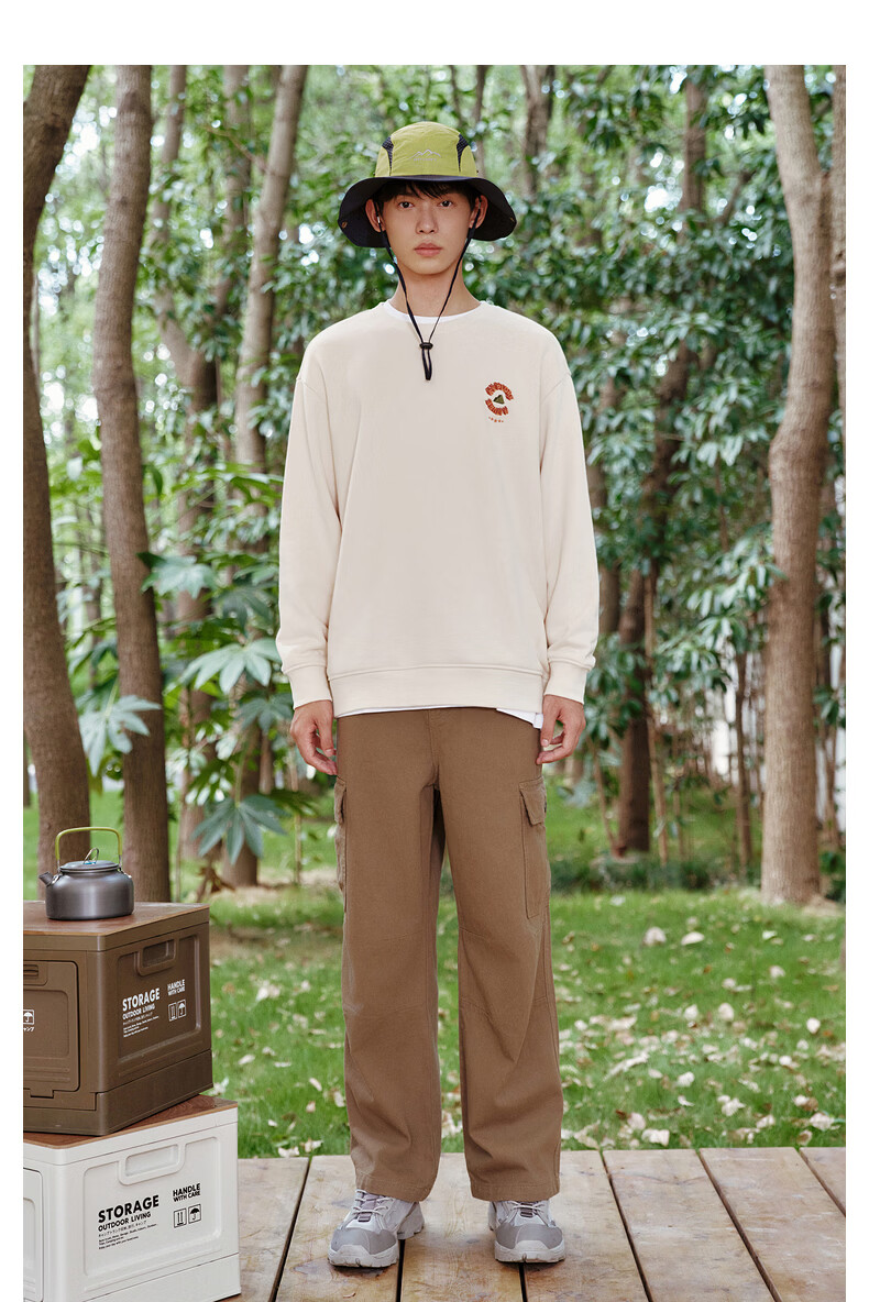 Gxgjeans Men's New Fleece-Lined Printed Pullover Crewneck Sweatshirt Couple Style Beige-1 170/M 8