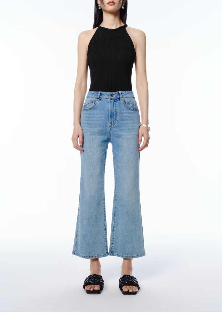 Peacebird Women's High-Waist Summer Commuter Straight-Leg Mint Jeans Denim Off-White Cropped Flared Pants S 33