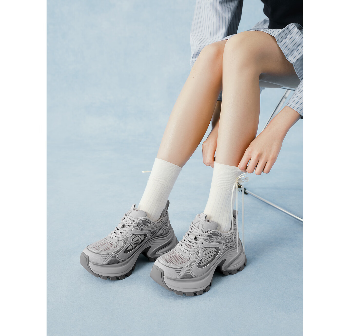 TATA 2026 Spring Mall Fashion Casual Versatile Women's Dad Sneakers Beige/Silver (Single Lining) Size 36 13