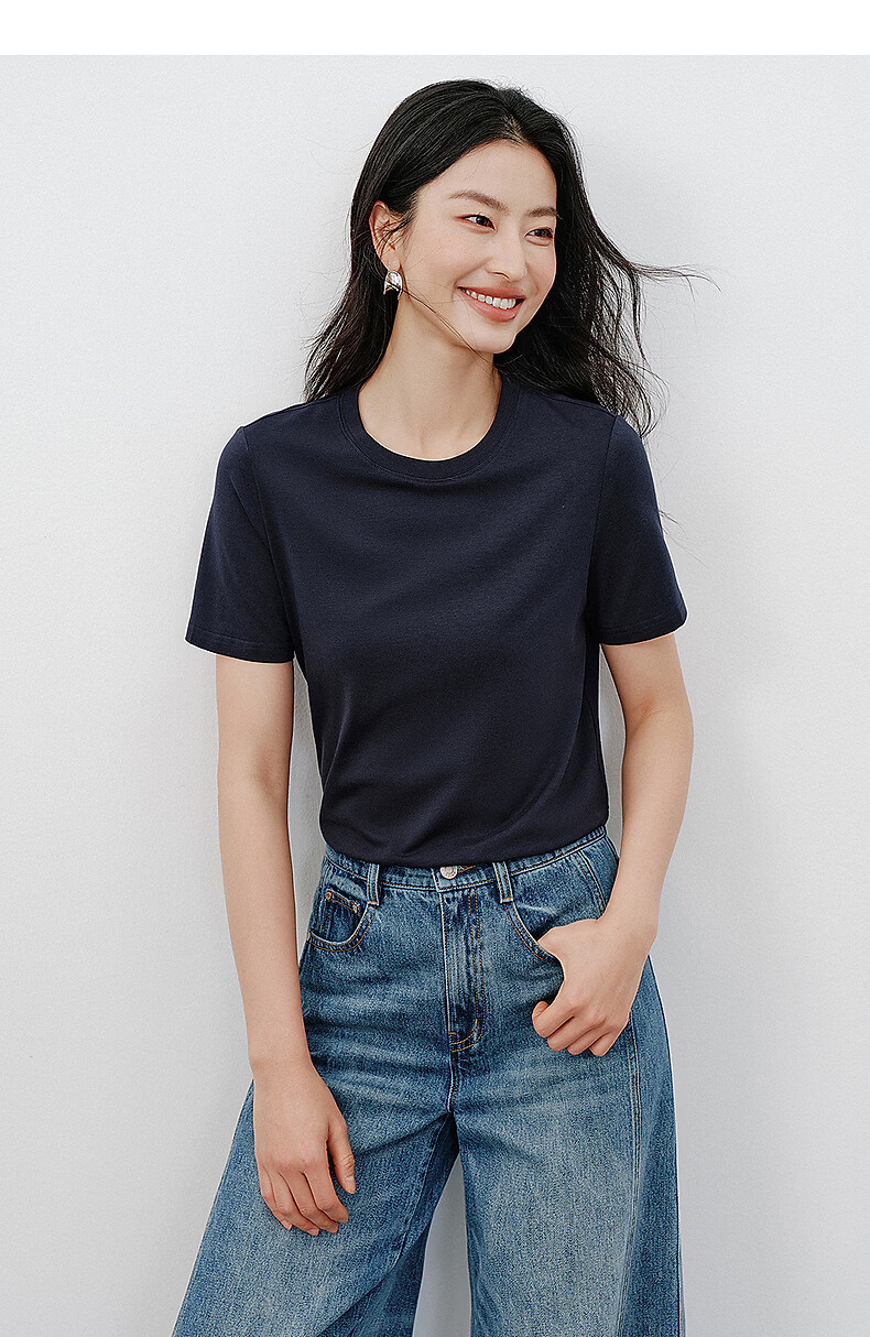 Yixiang Liying Lyocell Short Sleeve T-Shirt Women 2026 Spring New Shoulder Base Shirt Lavender Purple M 24