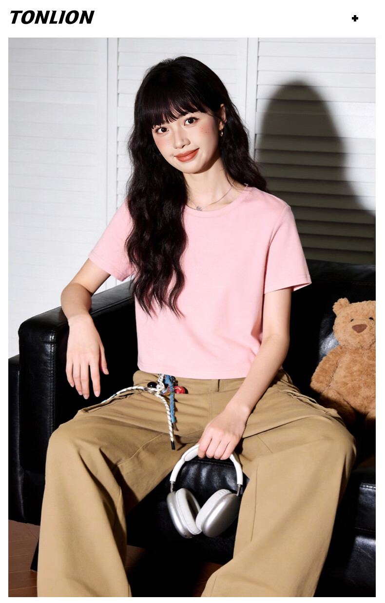TonLion Pure Cotton Short Sleeve T-Shirt for Women, Slim Fit, Short Style, Trendy Korean Casual Comfortable Soft Top 8
