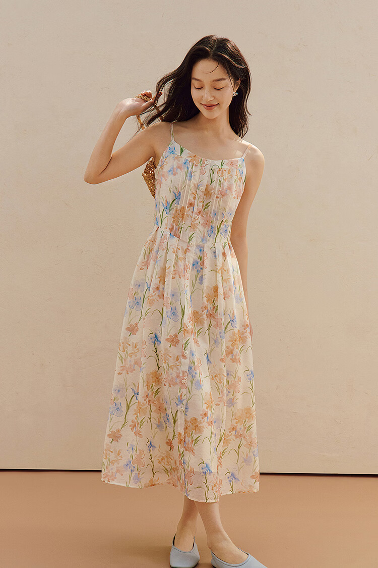 INMAN 100% Xinjiang Cotton Plant Print Camisole Dress 2026 Summer New Women's Dress Orange Flower Color XL 2