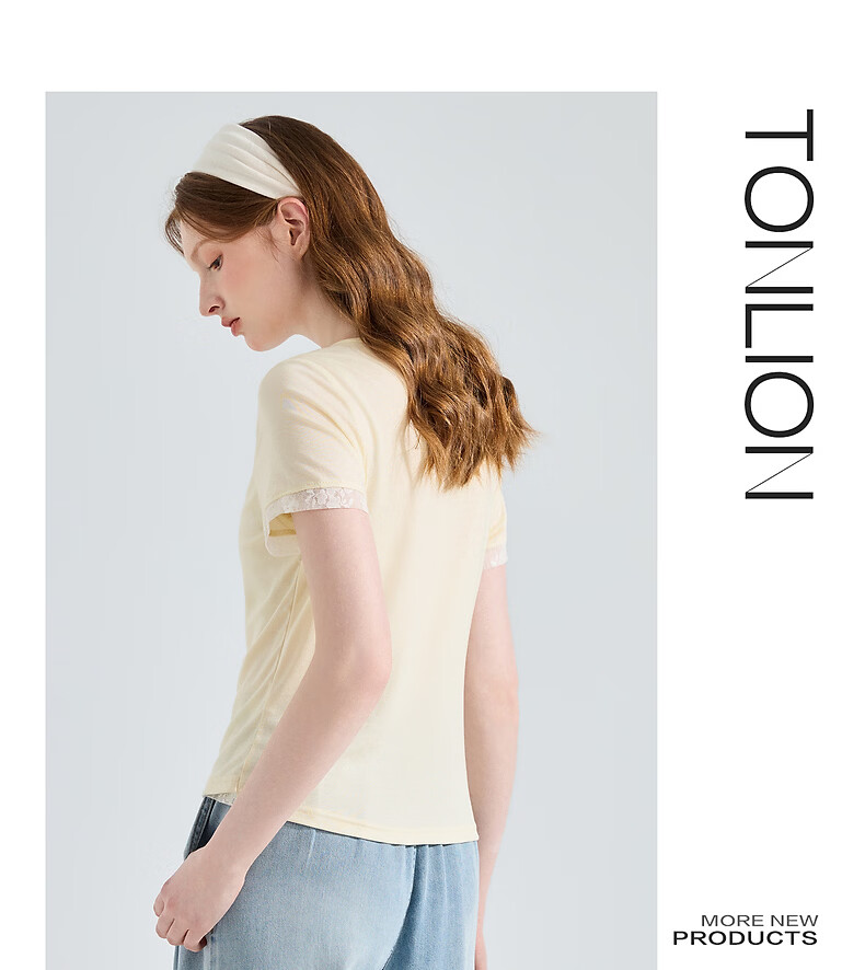 TonLion 2026 Summer New Women's Short Sleeve T-Shirt Lace Splicing Fake Two-Piece Henry Collar Girl Style Gentle Temperament 7