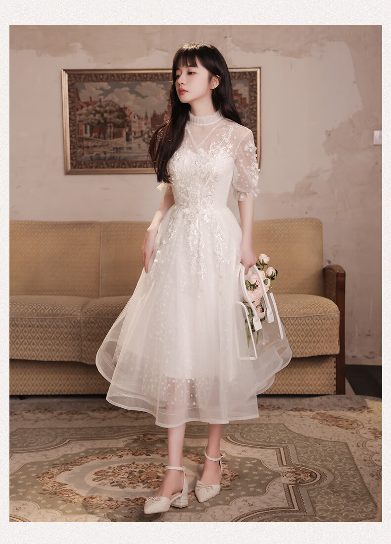 成人礼礼服女学生法式晚礼服女声乐艺考大气显瘦白色小个子轻奢森系