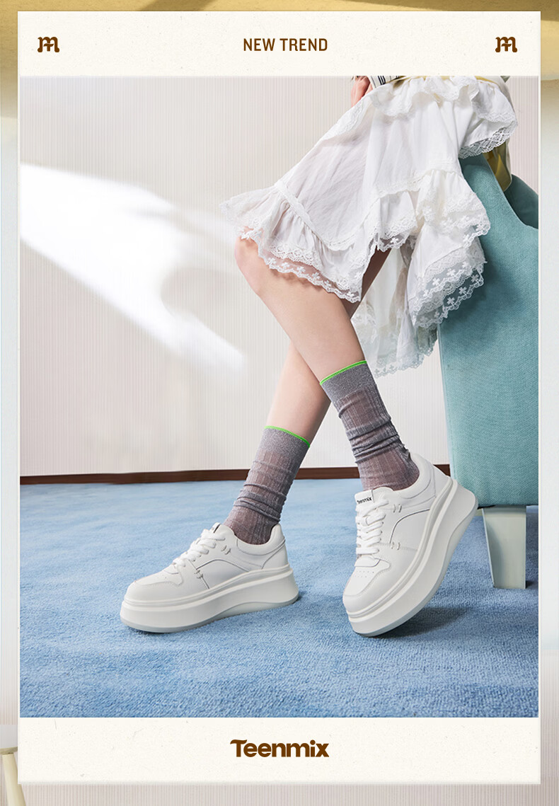 TEENMIX Women's White Casual Shoes Thick Sole Sneakers 2026 Spring New Mall Edition 4