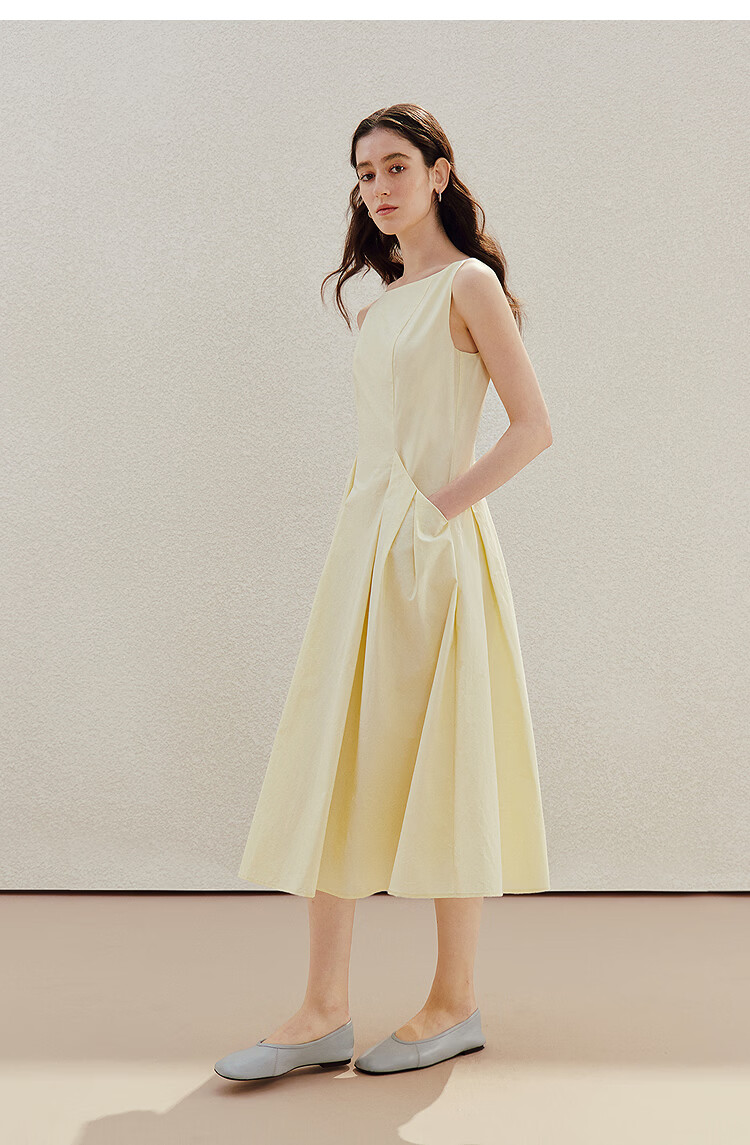 INMAN 100% Xinjiang Cotton Yellow Sleeveless Pleated A-Line Dress Vest XL Summer 2026 Women's New 13