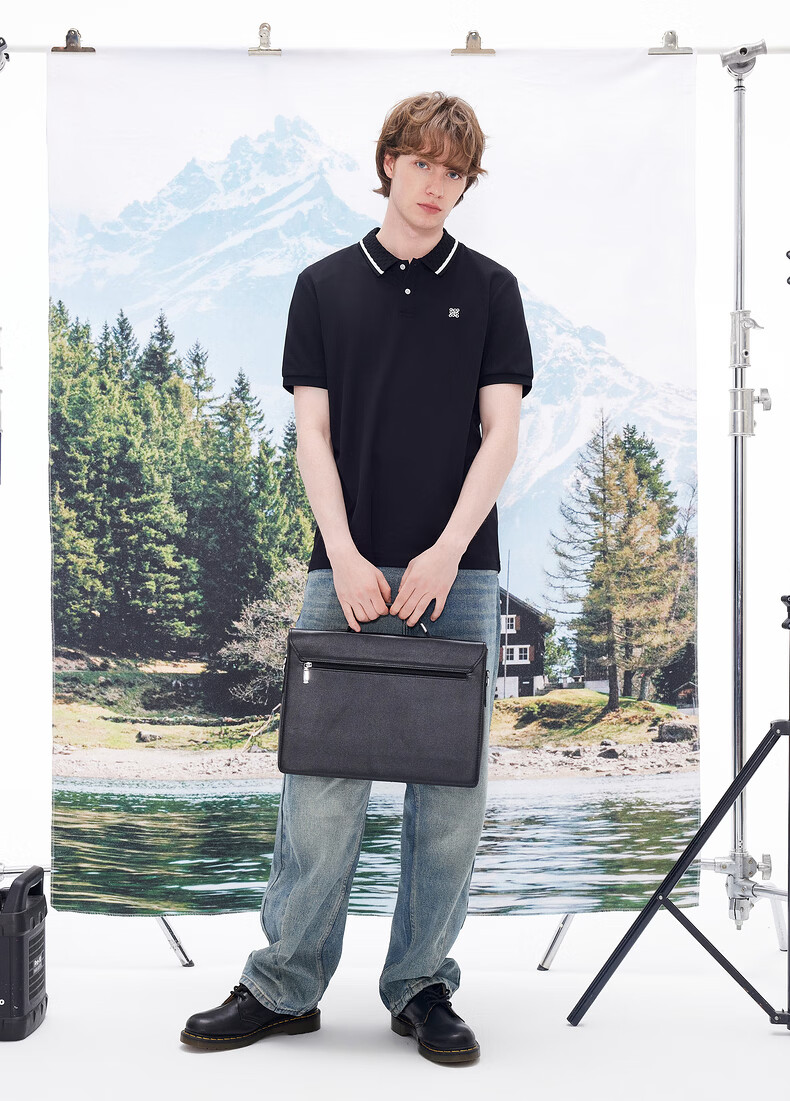 Gxgjeans Men's Color-Block Collar Business Casual Short Sleeve Polo Shirt 26 Summer New Black XL (180) 9