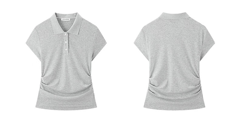 Peacebird Women's T-Shirt High-Intelligence Commuting Polo Collar Short Sleeve Spring Waist Pleated Design Black S 15