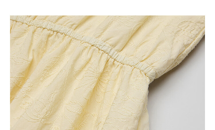 INMAN INMAN Floral Pattern Waist-Cinching Lace Dress, Summer 2026 New Style, Wavy Lace Trim Short-Sleeve Dress, Goose Yellow, Size L 7