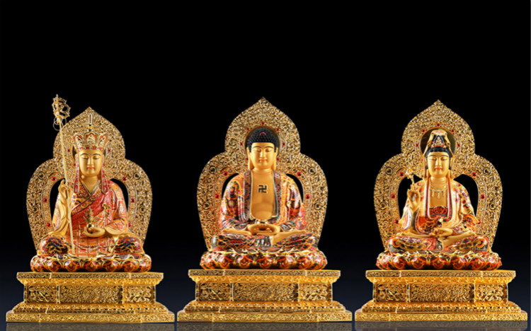 释迦牟尼佛像阿弥陀佛药师佛家用供奉三宝佛摆件娑婆西方三圣佛教用品