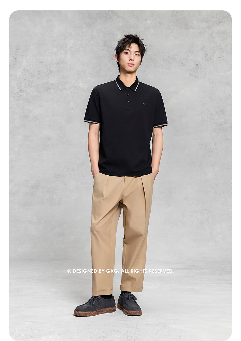 GXGGXG Men's Black Commuter Polo Shirt, Men's Turn-down Collar Short Sleeve T-Shirt, Black, 170/M 5