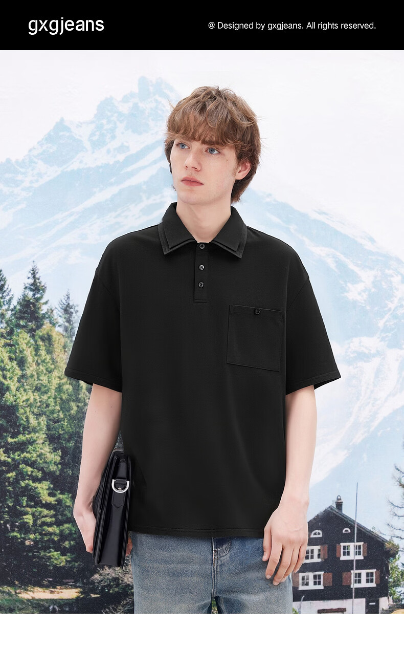 Gxgjeans Men's Simple Commuter Double Collar Lapel Short Sleeve Polo Shirt 26 Summer New Black 180/XL 2
