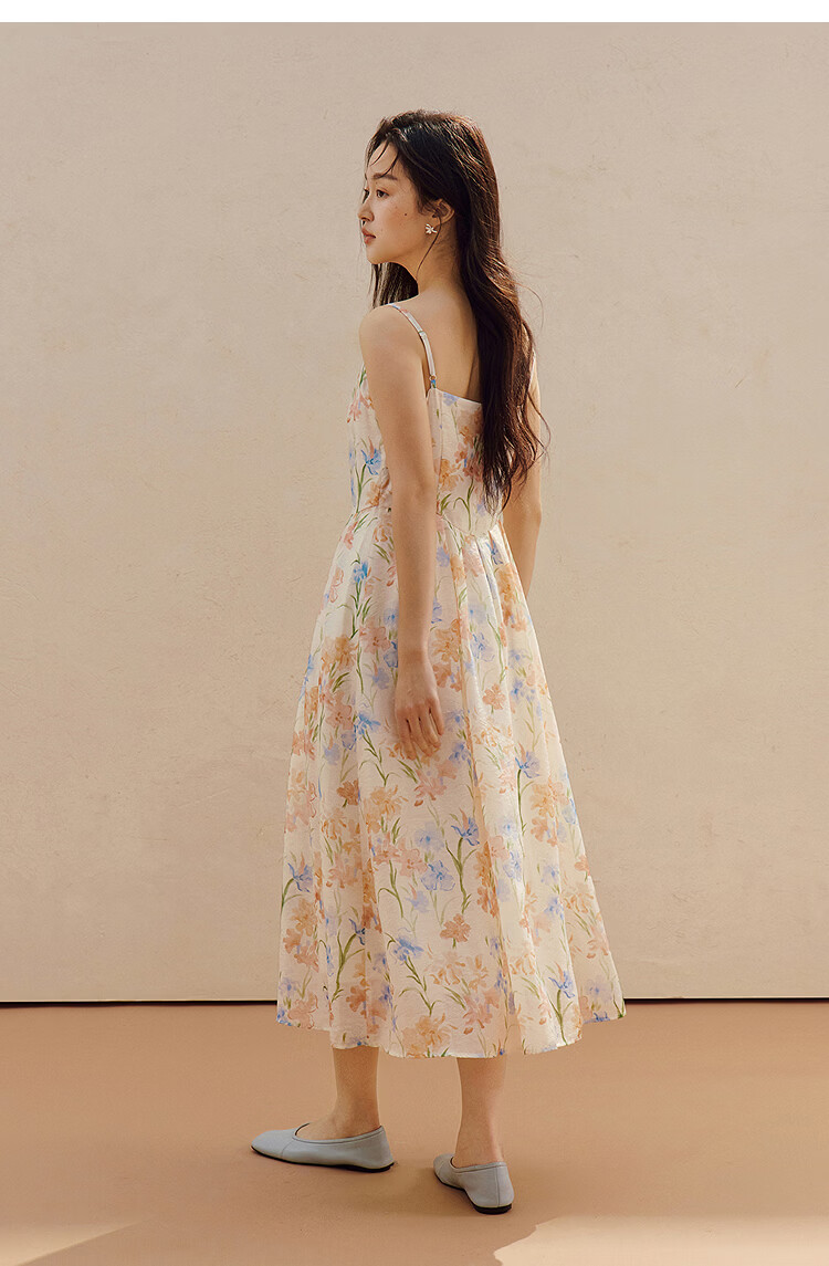 INMAN 100% Xinjiang Cotton Plant Print Camisole Dress 2026 Summer New Women's Dress Orange Flower Color XL 18
