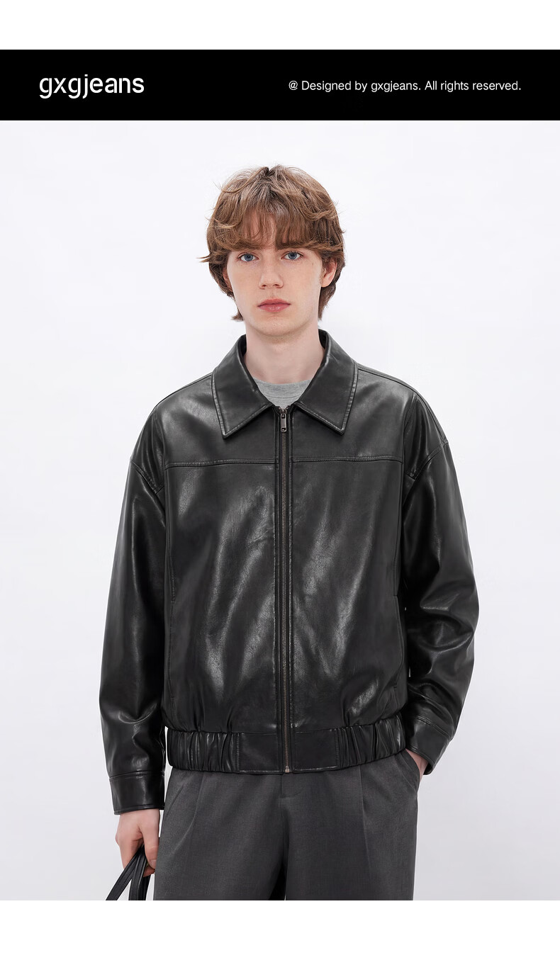 Gxgjeans Men's Spring 2025 New Turn-down Collar PU Leather American Style Jacket Brown 180/XL 1