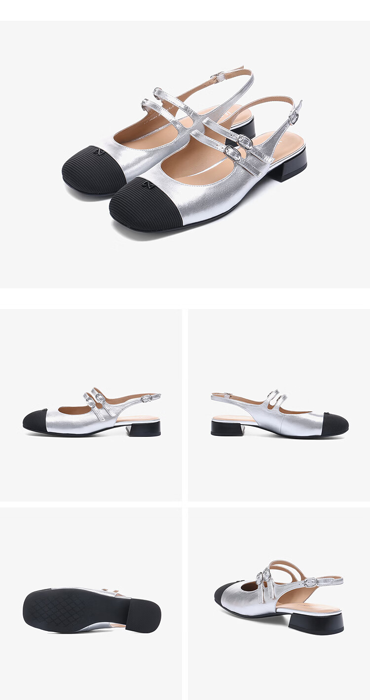 Le Saunda 2026 Summer New Lambskin Chunky Heel Fashion Mary Jane Sandals Women 7M30901 Starry Silver SVK38 8