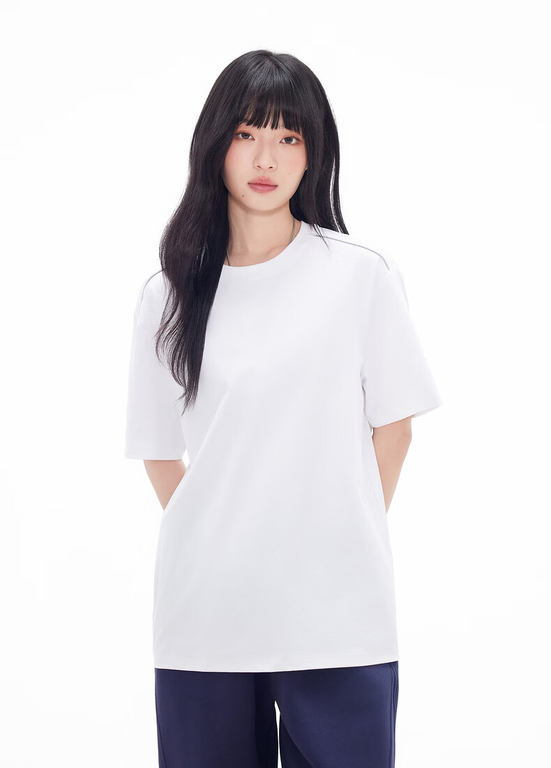 Gxgjeans Men's Shoulder Stripe Casual Loose Fit Crew Neck Short Sleeve T-Shirt 26 Summer New White 185/XXL 9