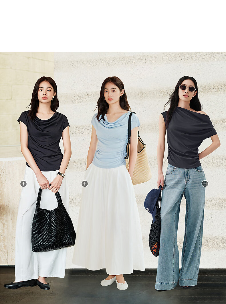Peacebird Women's T-Shirt Elegant Texture Short Sleeve Summer Off-Shoulder Asymmetric Neck Dual-Wear Waist-Cinching Top Gray S 8