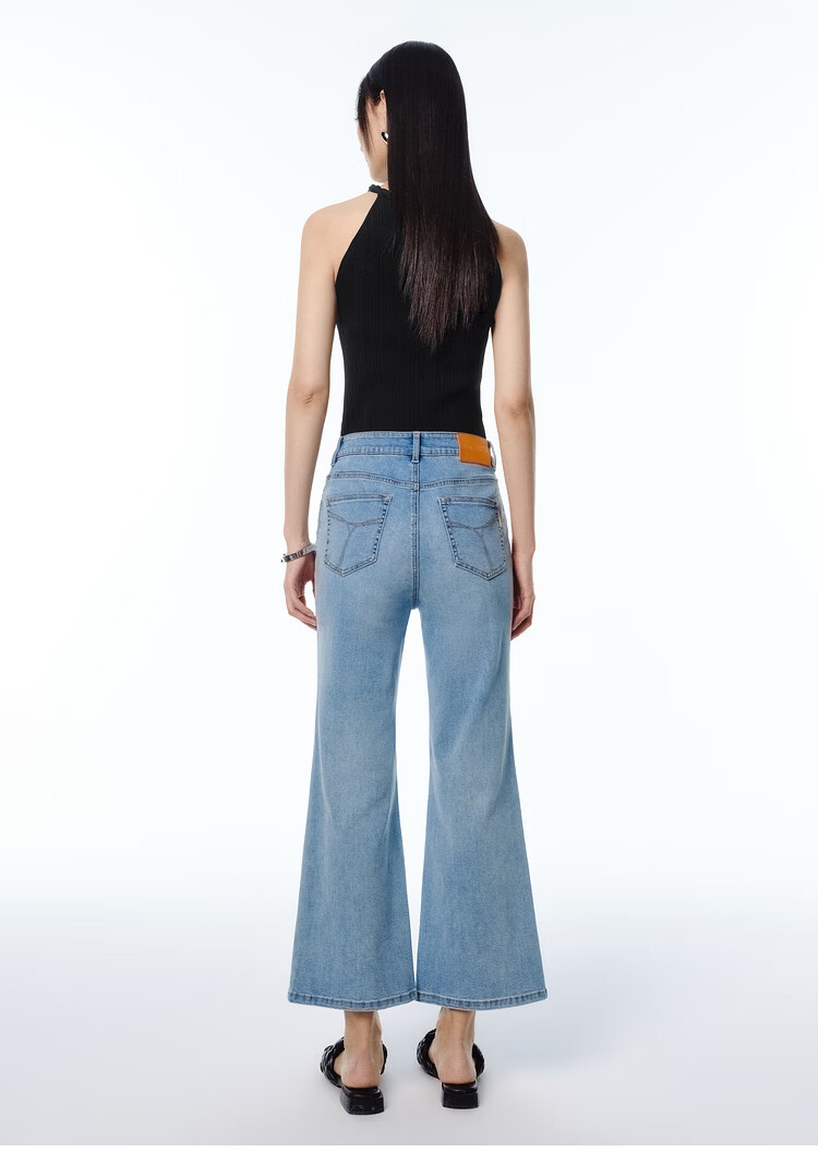Peacebird Women's High-Waist Summer Commuter Straight-Leg Mint Jeans Denim Off-White Cropped Flared Pants S 34