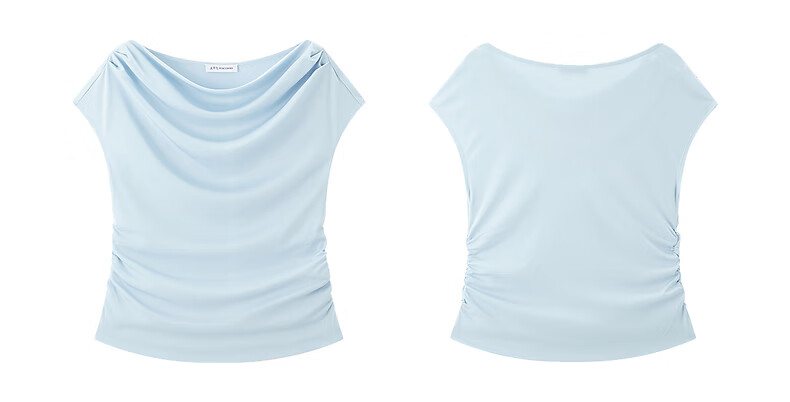 Peacebird Women's T-Shirt Elegant Texture Short Sleeve Summer Off-Shoulder Asymmetric Neck Dual-Wear Waist-Cinching Top Gray S 14
