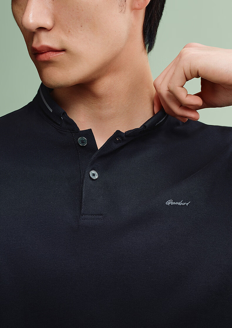 Peacebird [Cooling] Henry Collar Polo Shirt Men 2026 Summer Black First Batch XL 7