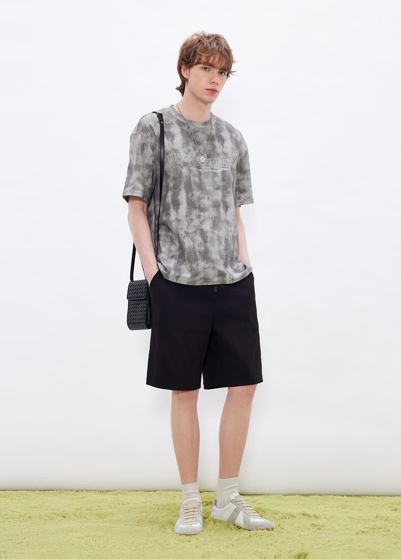 Gxgjeans Men's Casual Waffle Texture Drawstring Loose Straight Shorts 26 Summer New Black 185/XXL 7