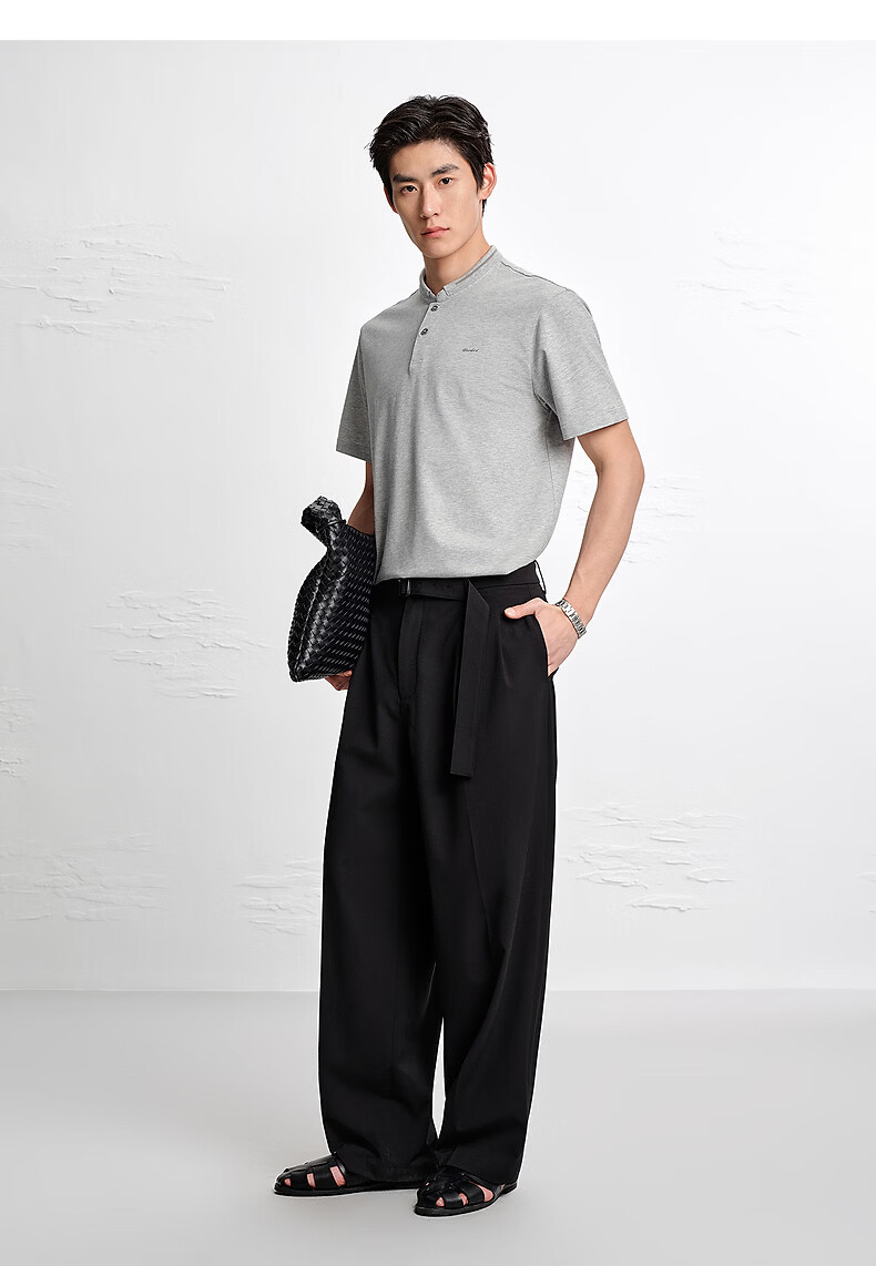 Peacebird [Cooling] Henry Collar Polo Shirt Men 2026 Summer Black First Batch XL 25