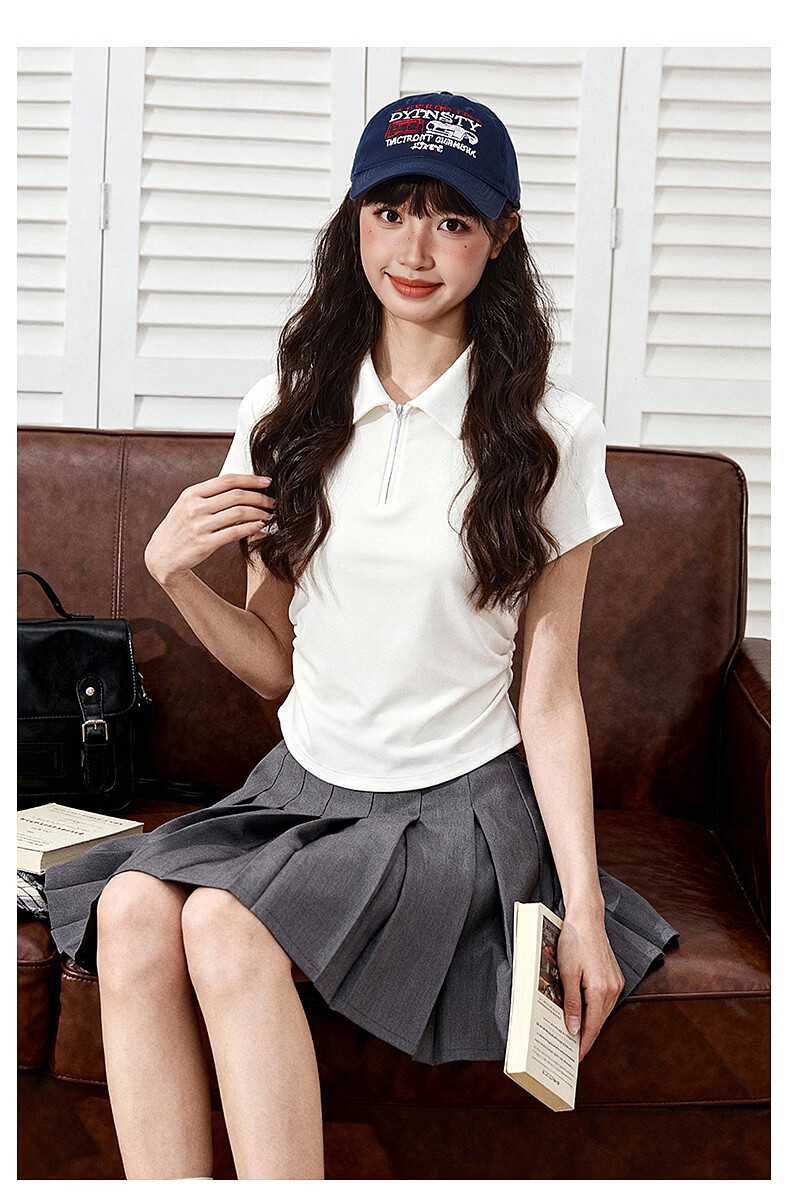 TonLion Women's Short Sleeve Polo T-Shirt Summer New Trendy Pleated Design Slim Fit Skin-Friendly Top 5