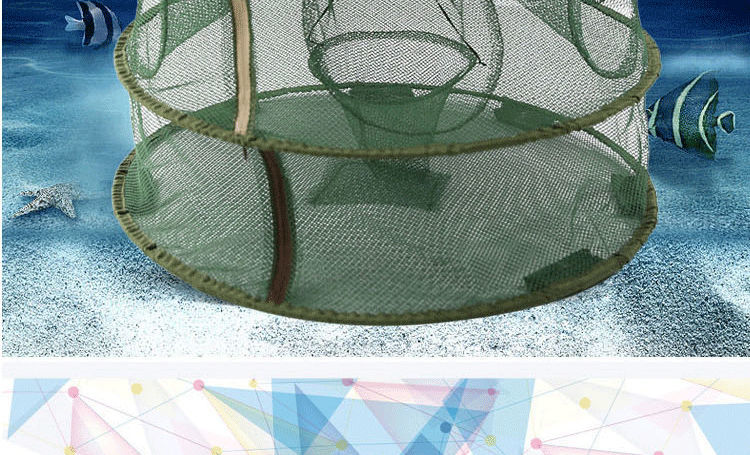 渔网鱼网龙虾网折叠螃蟹黄鳝网笼抓鱼工具捉虾神器儿童 秋颖 加厚7孔