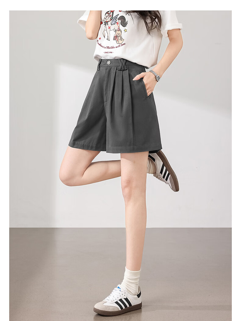 TonLion 2026 New Summer Casual Women's Shorts Gray High-Waist A-Line Korean Style 4