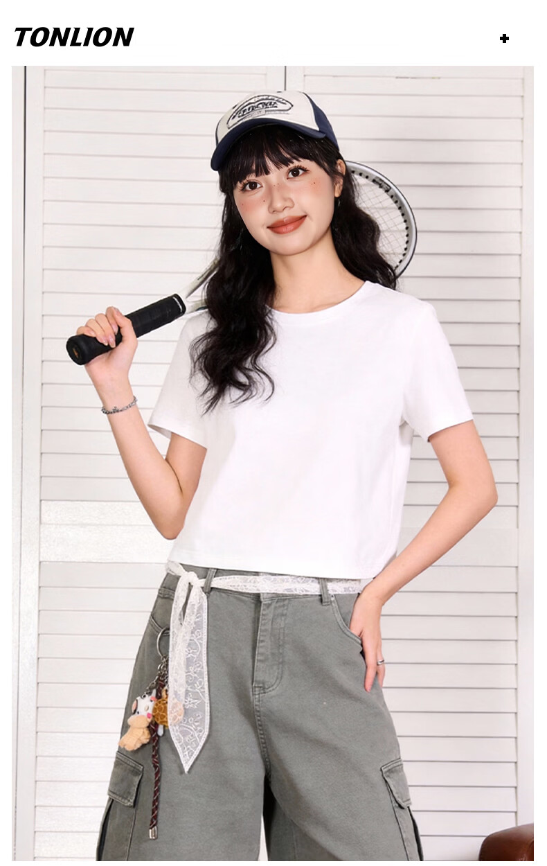 TonLion Pure Cotton Short Sleeve T-Shirt for Women, Slim Fit, Short Style, Trendy Korean Casual Comfortable Soft Top 6