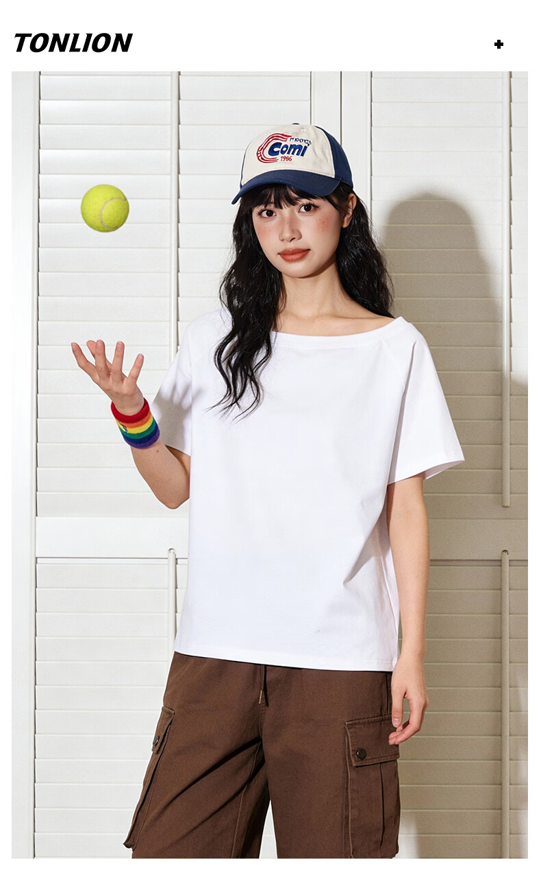 TonLion Women's Summer Short Sleeve T-Shirt Off-Shoulder Ribbed Slim Fit Trendy Top 5