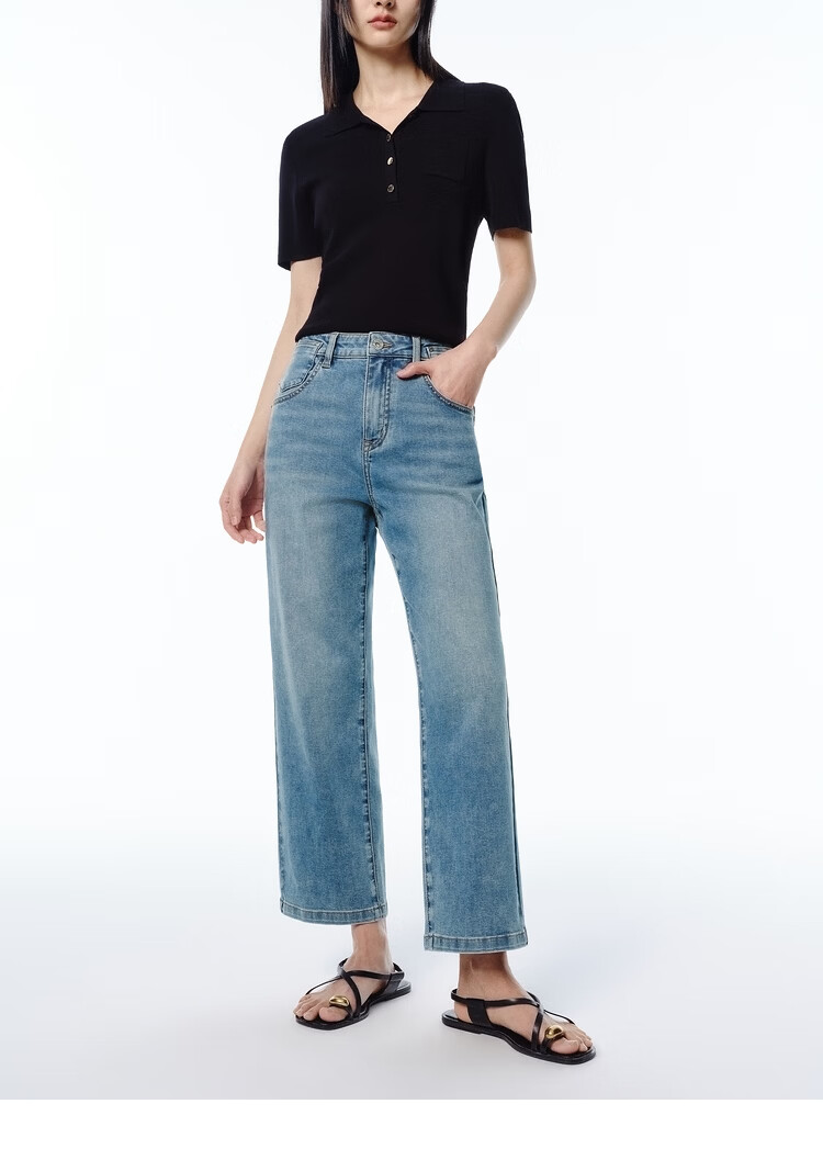 Peacebird Women's High-Waist Summer Commuter Straight-Leg Mint Jeans Denim Off-White Cropped Flared Pants S 4