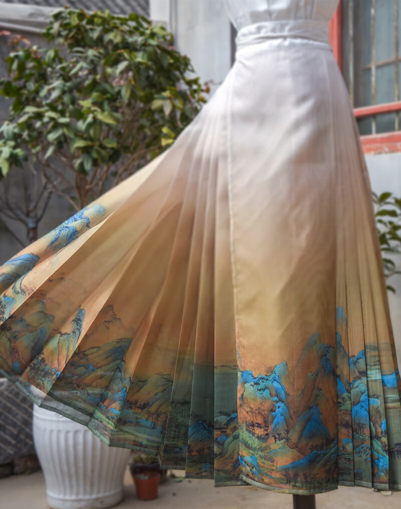 秉藜 马面裙半身裙明制汉服只此青绿千里江山图12米6米摆春夏日常通勤