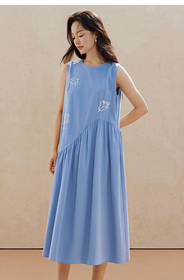 INMAN Lenzing Cotton Embroidered 3D Vacation Boho Dress 26 Summer New Sleeveless Dress Blue L 16