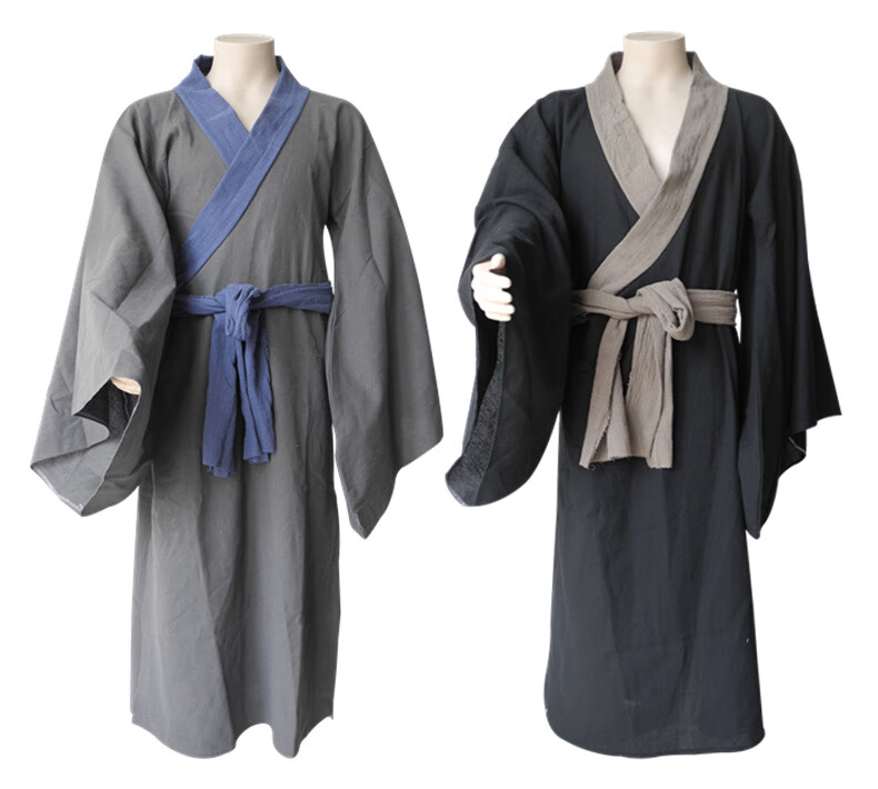 棉麻汉服宋三国演义水浒侠客长衫大褂古代战袍衣服粗布 咖啡色 180