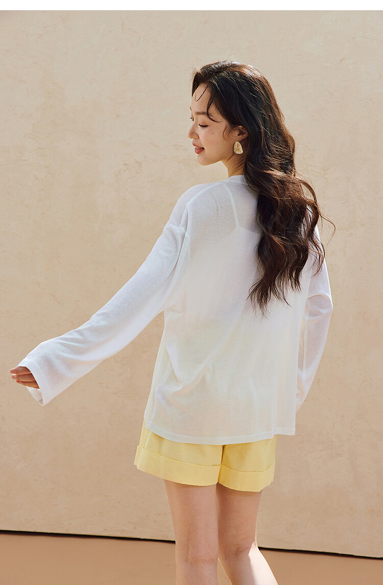 INMAN Casual Rope Embroidery Printed Long Sleeve T-Shirt 2026 Summer New Women's Versatile Drop Shoulder Crew Neck Top Goose Yellow L 19