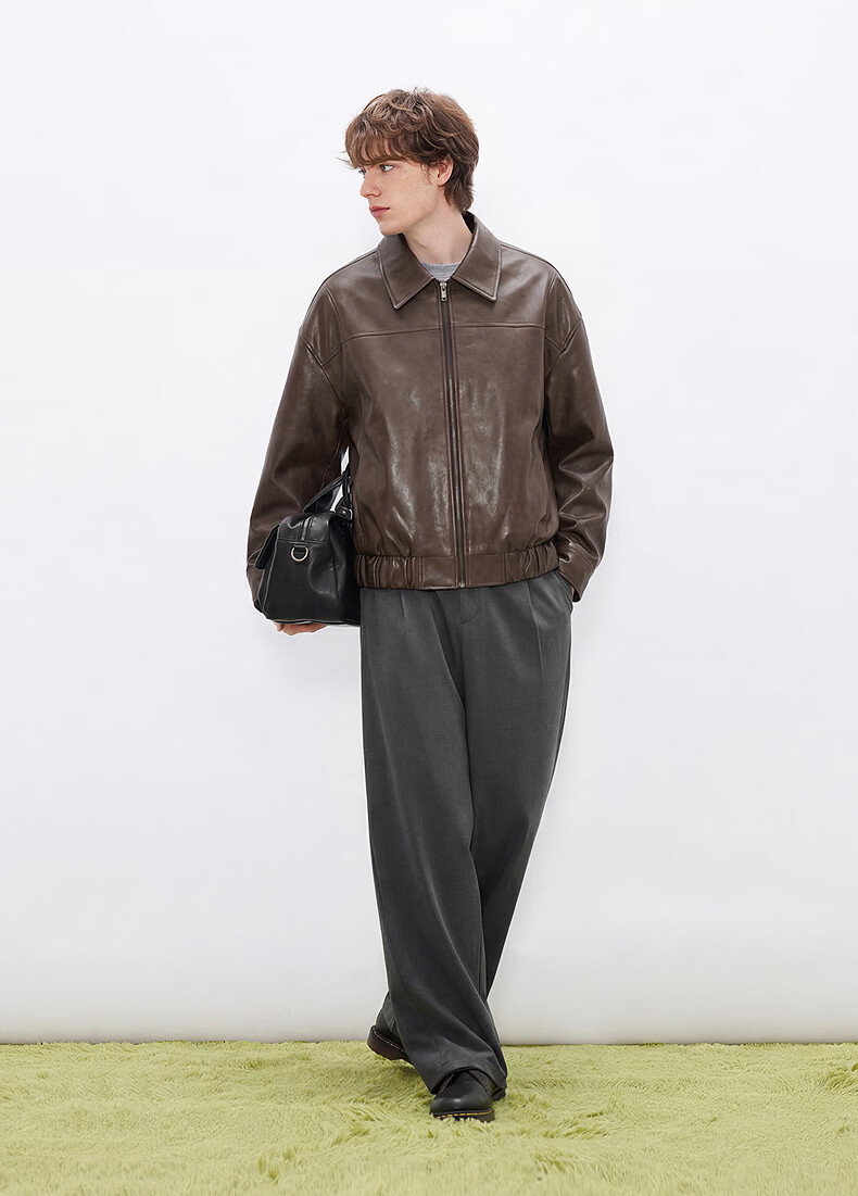 Gxgjeans Men's Spring 2025 New Turn-down Collar PU Leather American Style Jacket Brown 180/XL 9