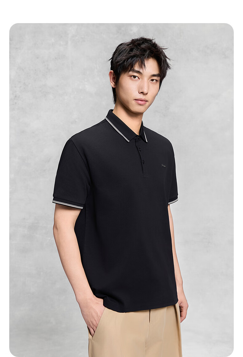 GXGGXG Men's Black Commuter Polo Shirt, Men's Turn-down Collar Short Sleeve T-Shirt, Black, 170/M 1