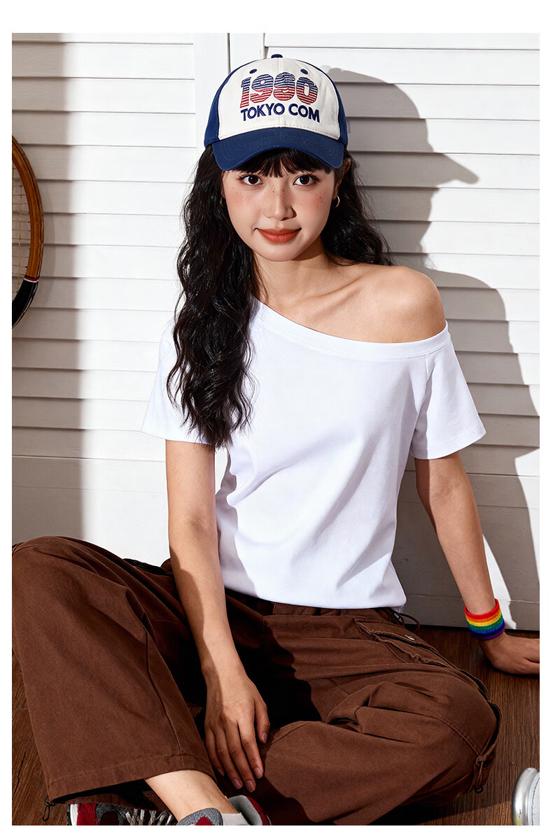 TonLion Women's Summer Short Sleeve T-Shirt Off-Shoulder Ribbed Slim Fit Trendy Top 6