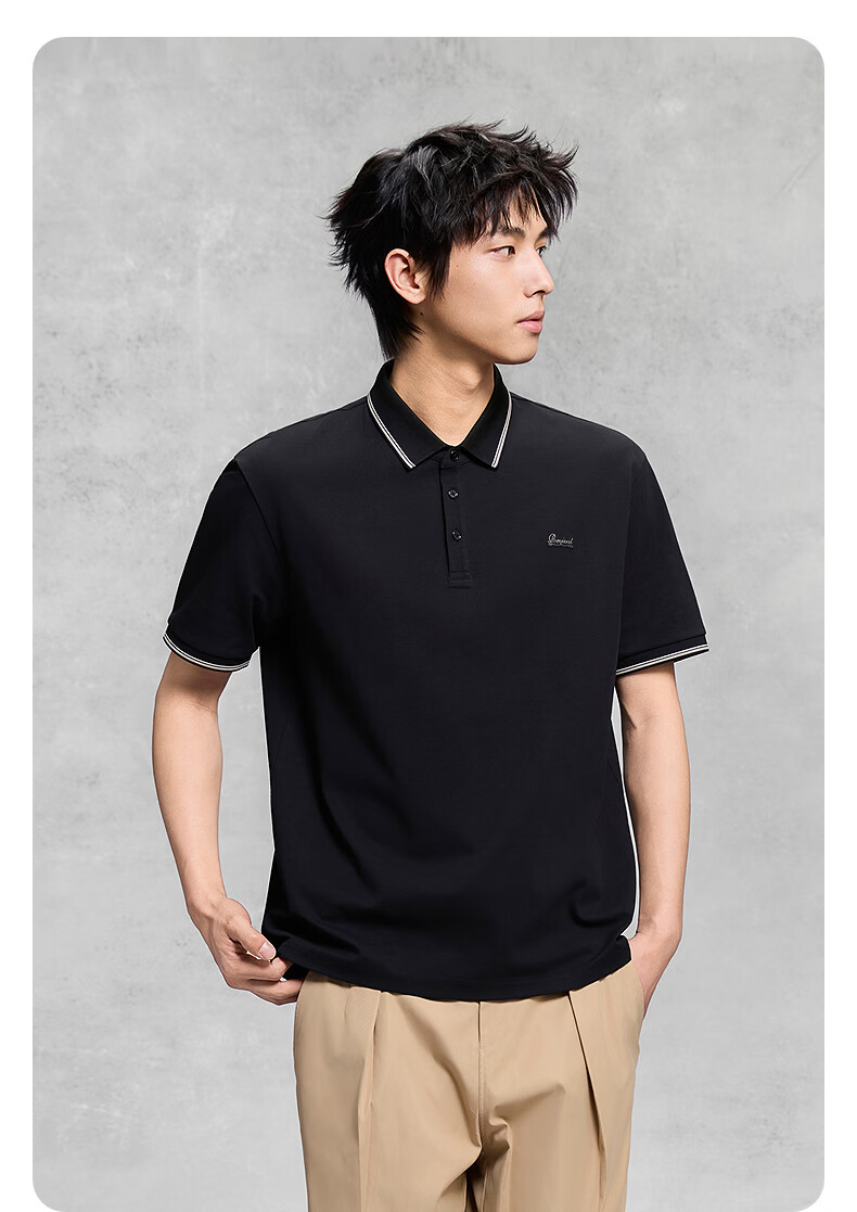 GXGGXG Men's Black Commuter Polo Shirt, Men's Turn-down Collar Short Sleeve T-Shirt, Black, 170/M 6