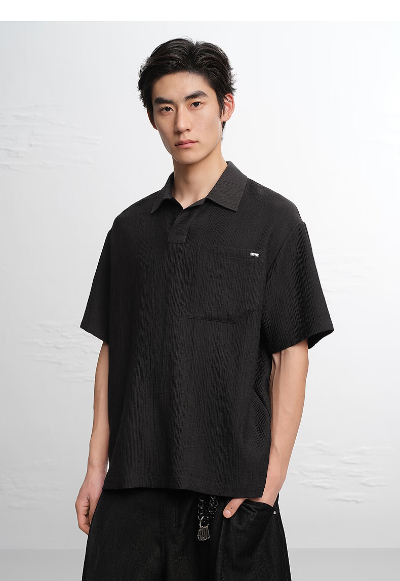Peacebird [Seagull Collar] Peacebird Mens Jacquard Polo Shirt 2026 Black First Batch Size S 12