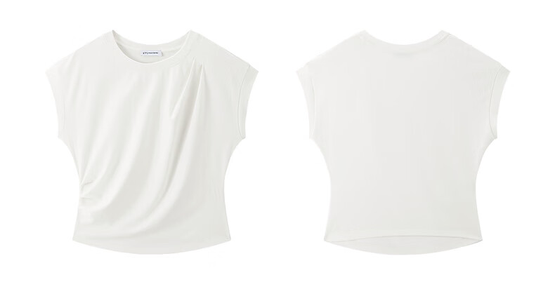 Peacebird Women's T-Shirt [5A Antibacterial] Waist Pleated Slim Fit Short Sleeve Summer Puff Sleeve Top White L 12