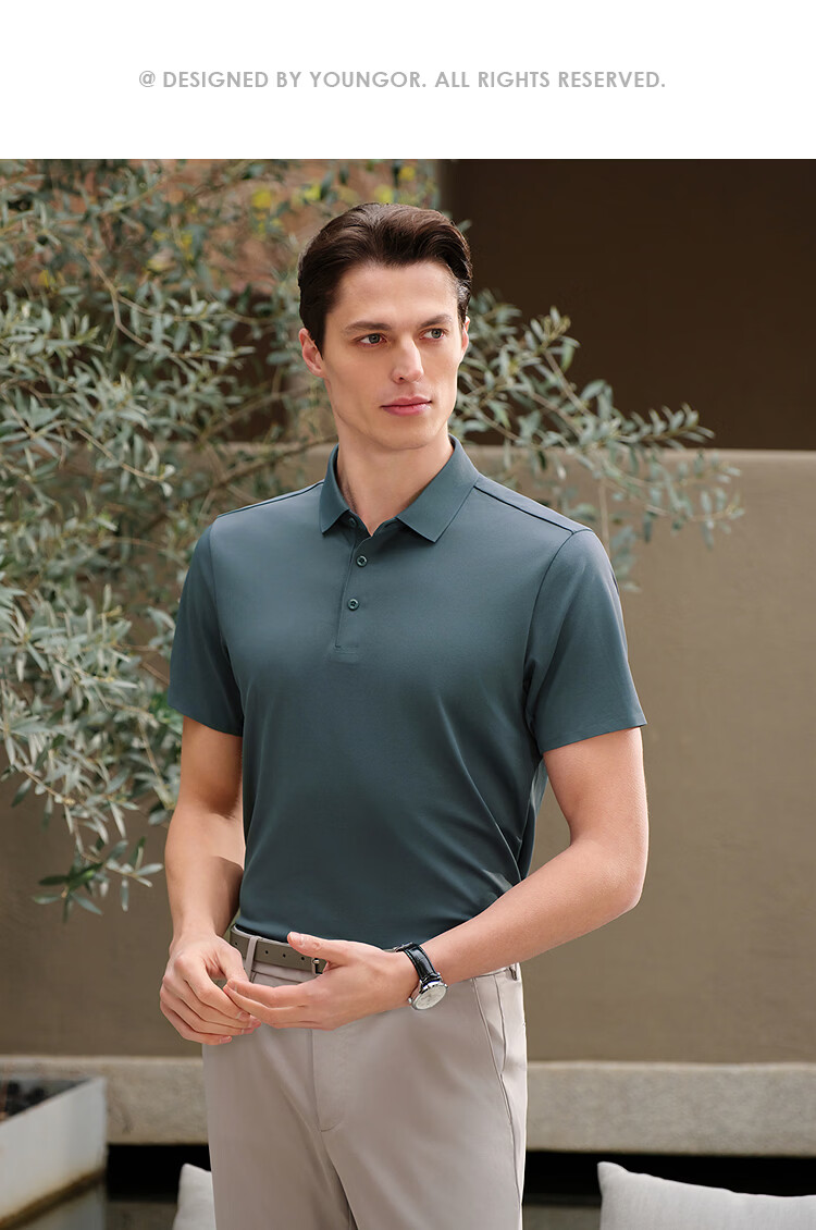 YOUNGOR Summer Men's Short Sleeve Polo Shirt Sunscreen Business Casual Outdoor Stretch Loose Fit Collared T-Shirt 513141F 25