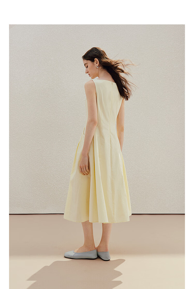 INMAN 100% Xinjiang Cotton Yellow Sleeveless Pleated A-Line Dress Vest XL Summer 2026 Women's New 4