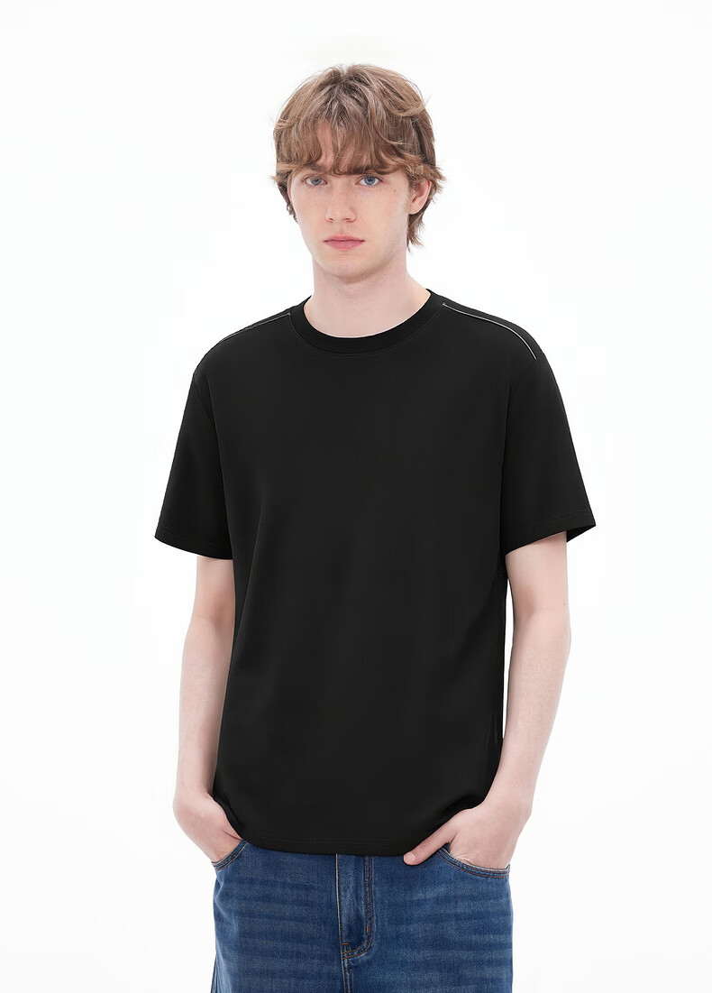 Gxgjeans Men's Shoulder Stripe Casual Loose Fit Crew Neck Short Sleeve T-Shirt 26 Summer New White 185/XXL 8